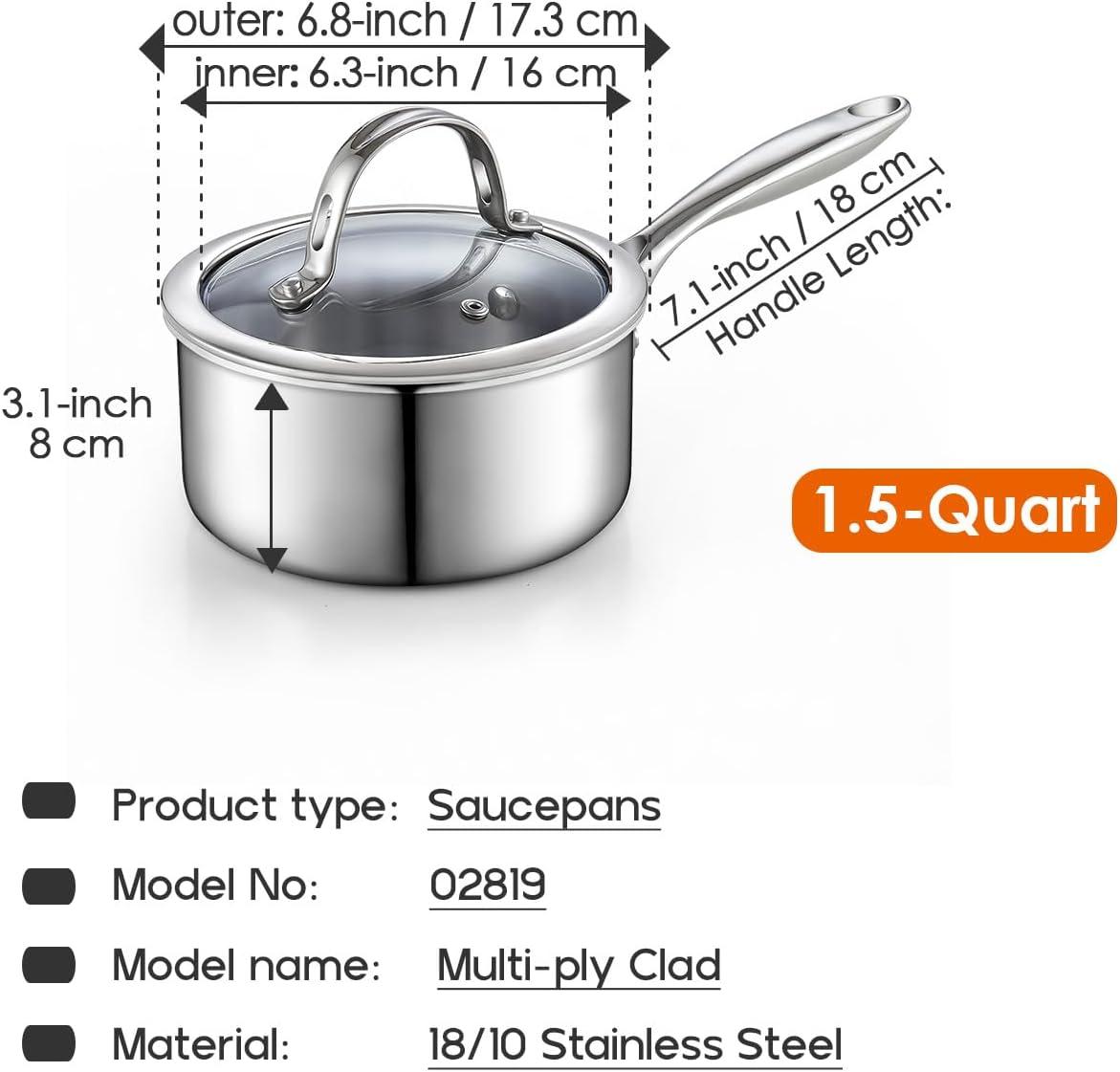 Cooks Standard Stainless Steel Saucepan With Lid, Multi-ply Clad Sauce Pot 3 Quart, Silver