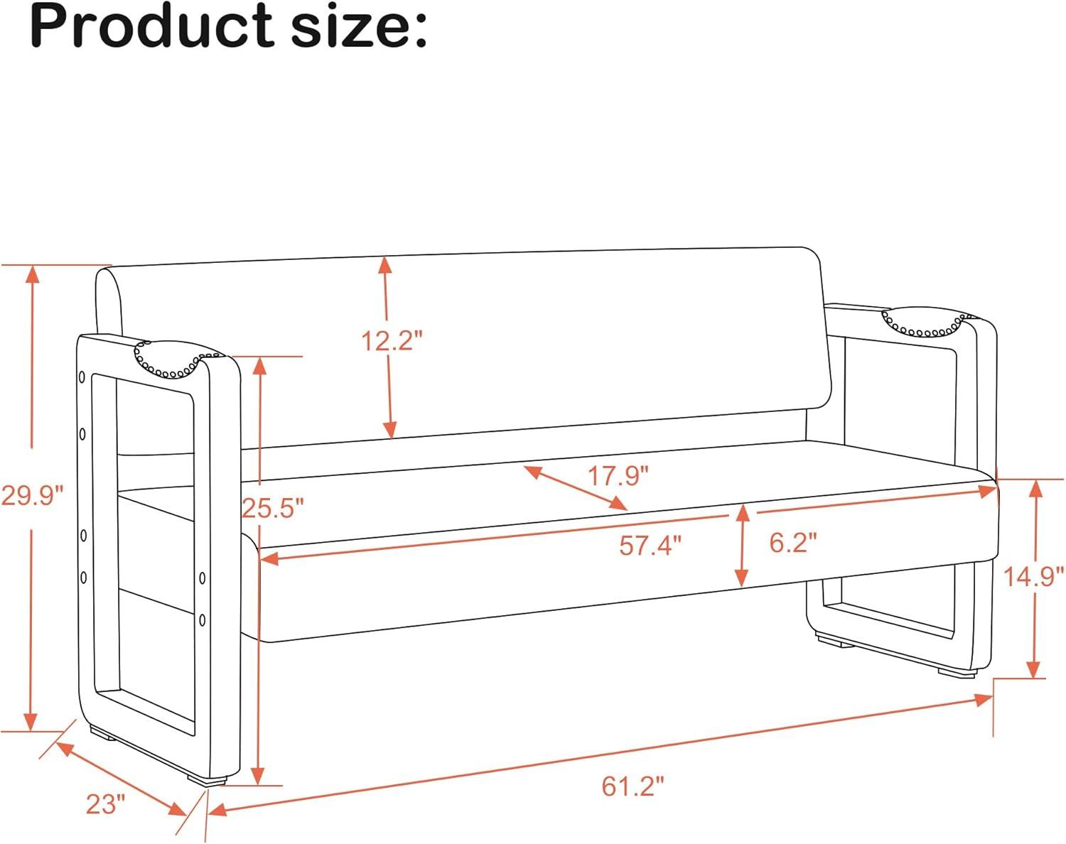 BarberPub Waiting Room Chairs,Bench with Backrest,Modern Style Leather Bench with Rivets, Faux Leather Armed Bench, Upholstered Bench for Living Room Office W423(Black)