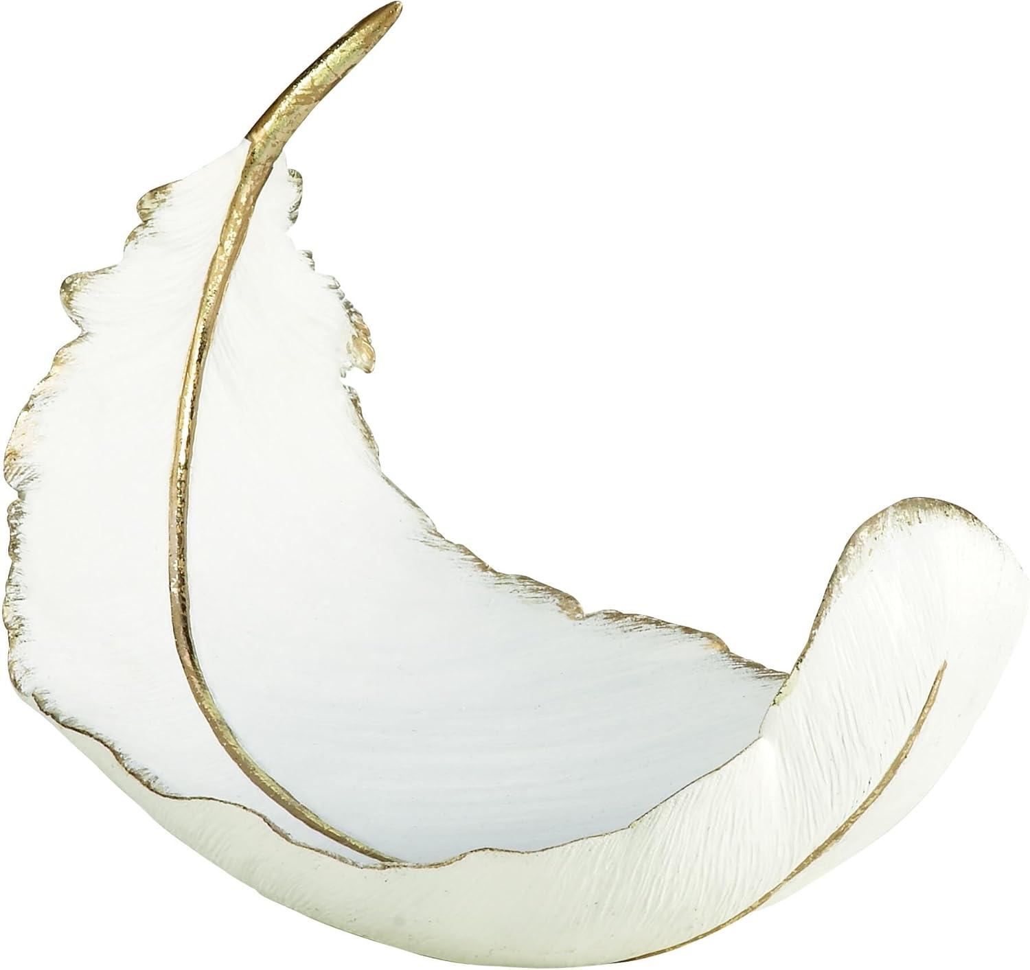 CosmoLiving by Cosmopolitan 8" Oval Curved Feather Bird Polystone Decorative Bowl with Gold Accents