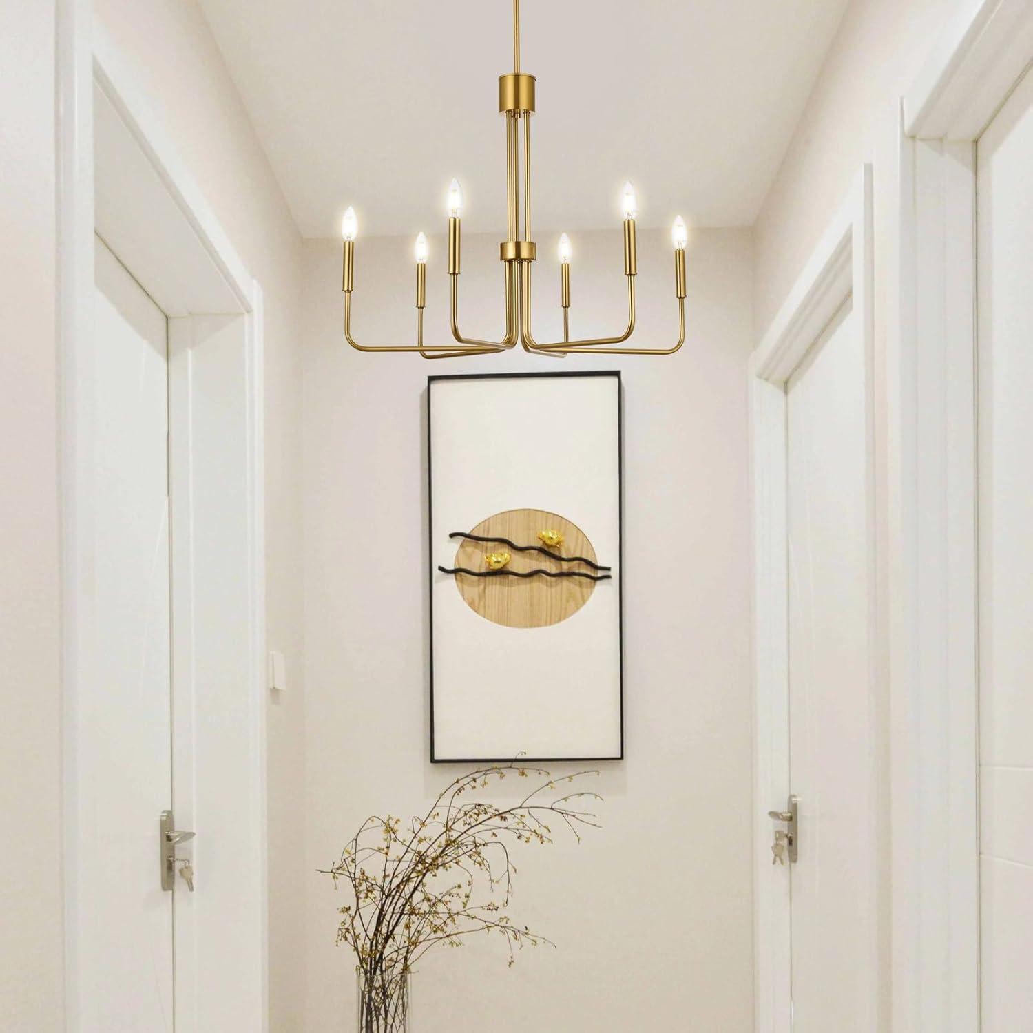 Brushed Gold 6-Light Modern Brass Chandelier with Crystal Embellishments