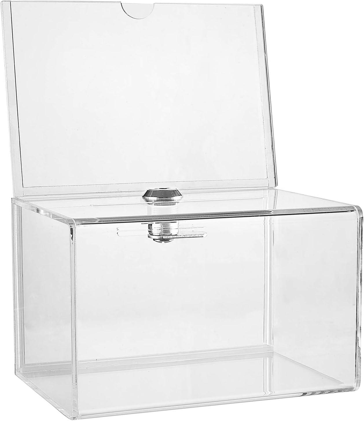 Caja de Recolección de Donaciones de Acrílico Transparente MCB con Respaldo 4 x 6 Letreros con Cerradura