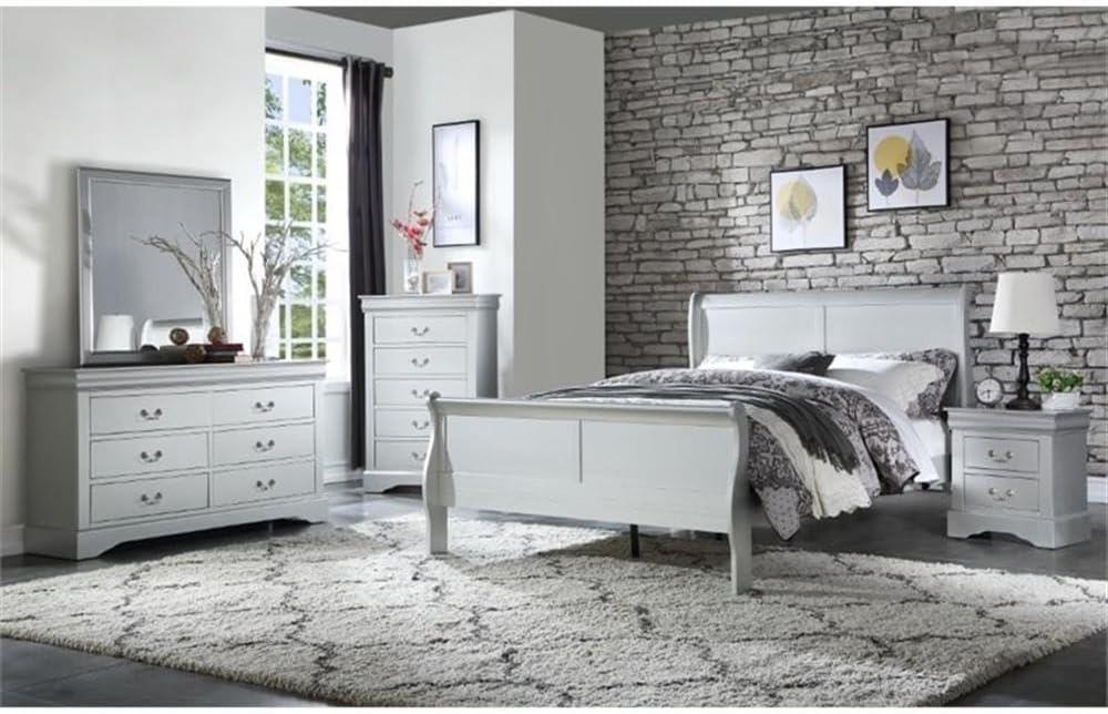 Full Louis Philippe Bed Platinum - Acme Furniture: Classic Sleigh, Pine Wood Frame, Box Spring Required