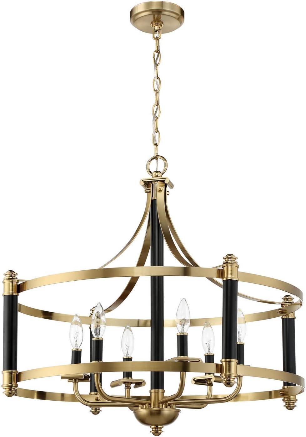 Flat Black and Satin Brass 6-Light Glass Chandelier