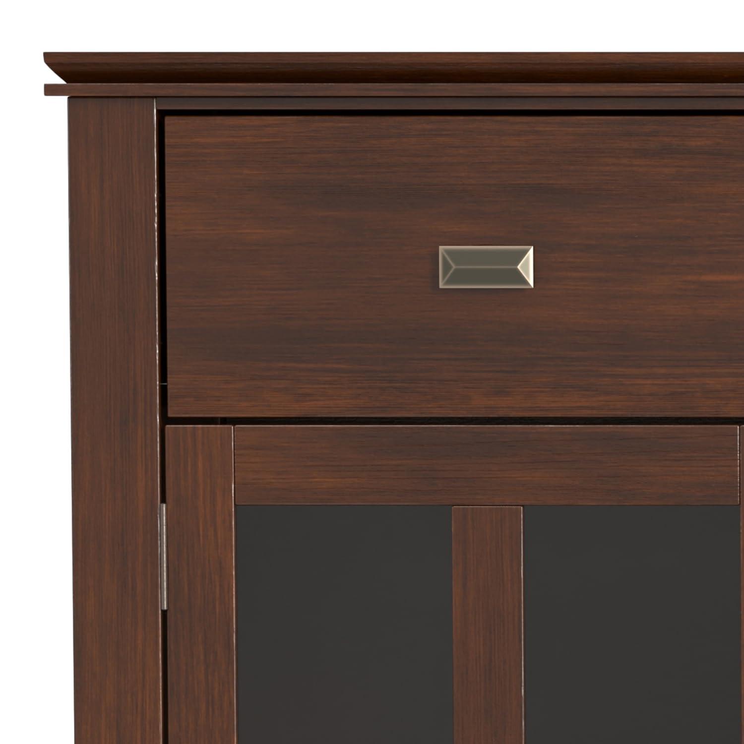Simpli Home Artisan 54"W Solid Wood Sideboard Buffet with Tempered Glass Doors and 6 Drawers