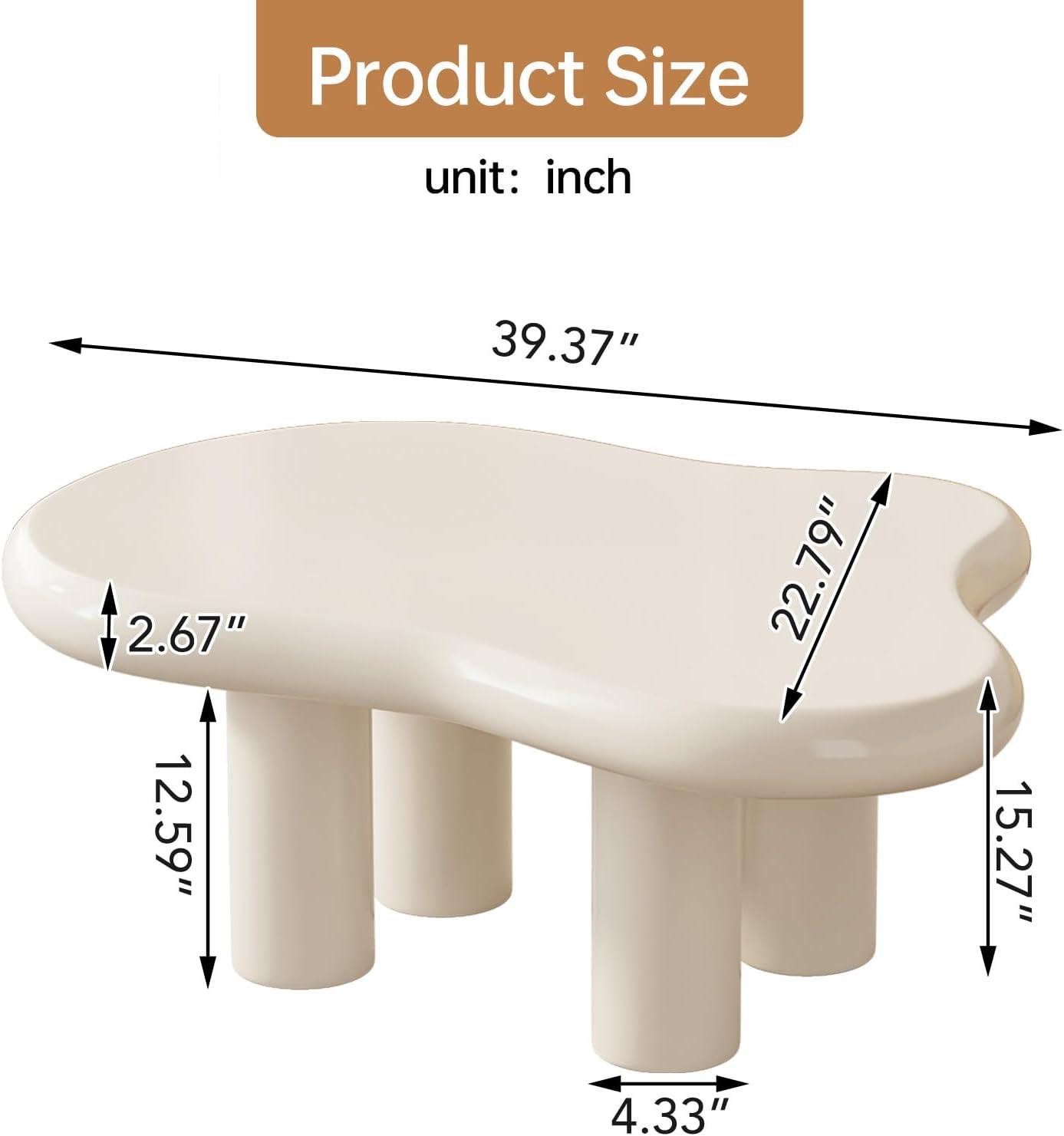 Guyii Cloud Coffee Table, Irregular Coffee Table for Living Room with 3 Legs, White 46.06 Inch