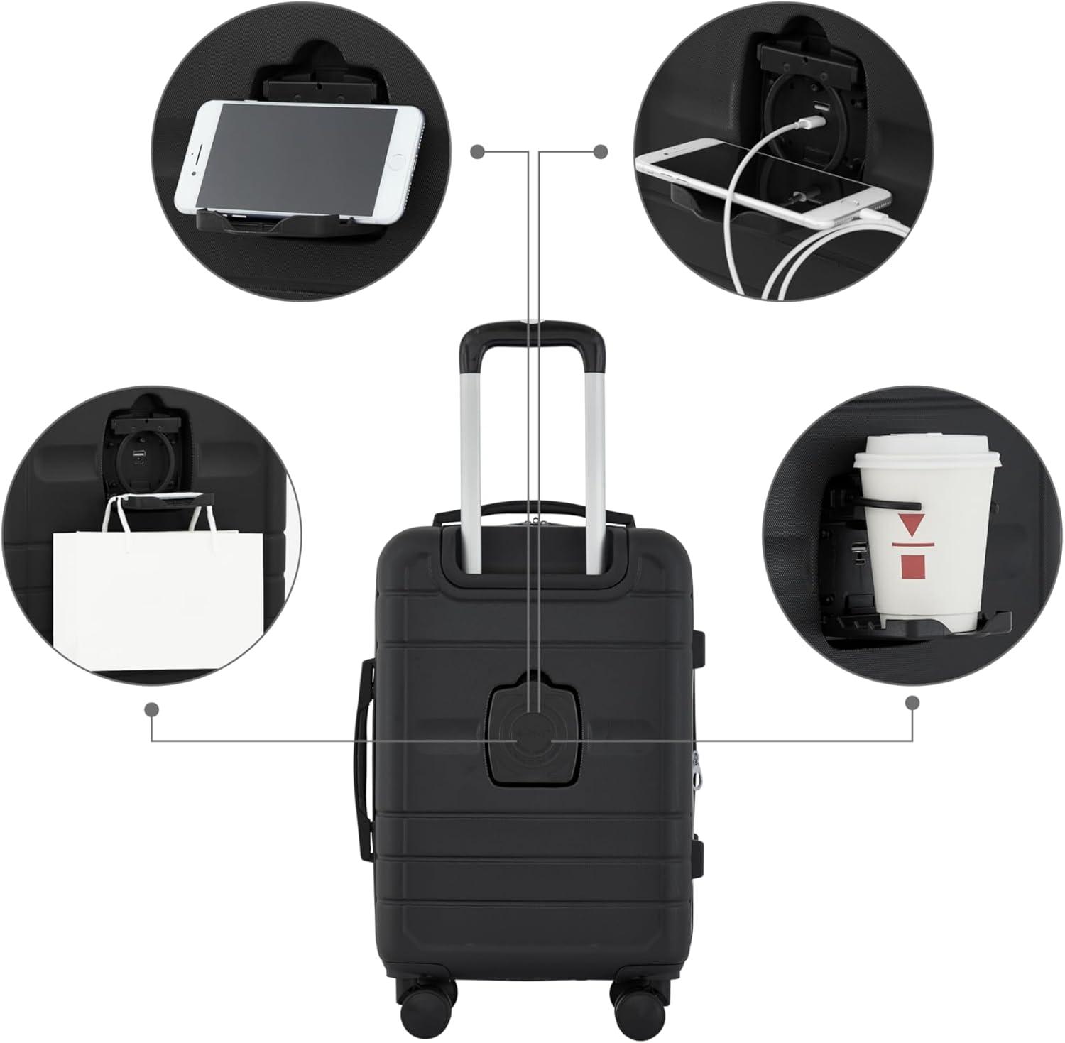 French Connection 22in Expandable Rolling Carry-on with Cup Holder, Black