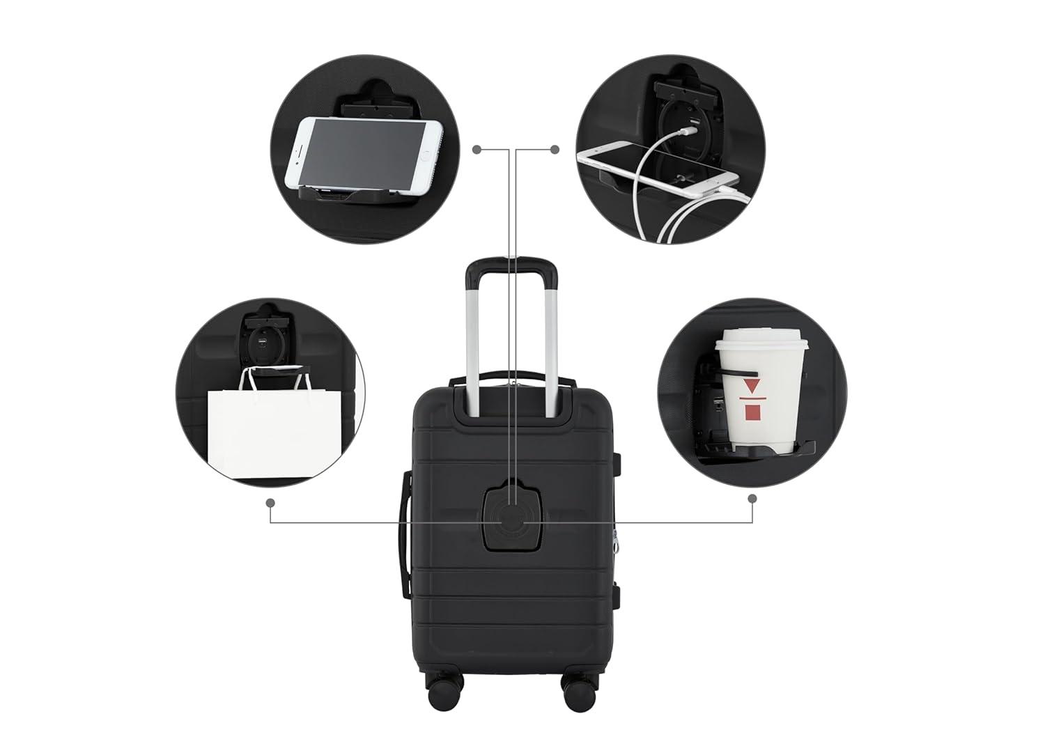 French Connection 22in Expandable Rolling Carry-on with Cup Holder, Black
