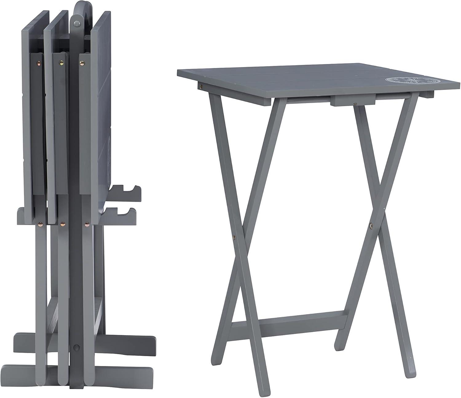 Gray Wood Foldable TV Tray Table Set with Stand