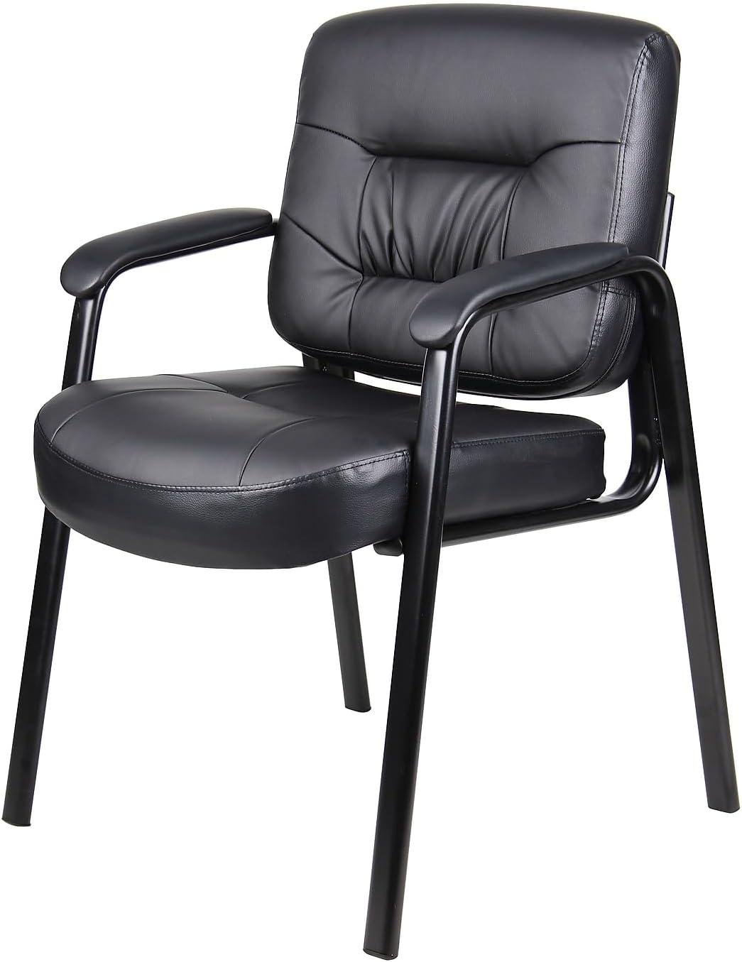 Boss Office Products B7509 Leather Guest Chair with Steel Frame, Black