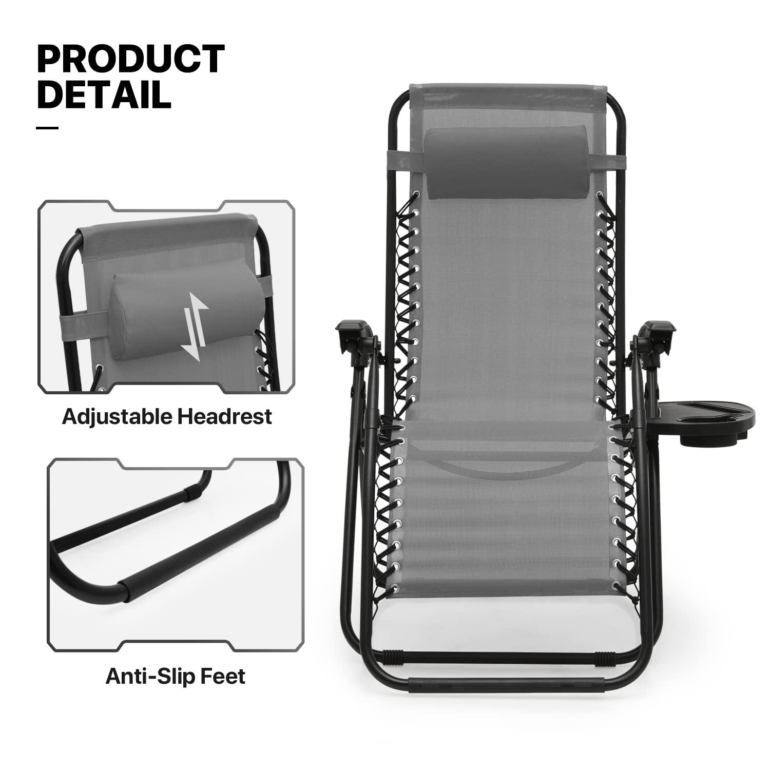 Adjustable Gray Textile Mesh Zero Gravity Recliner Set with Table