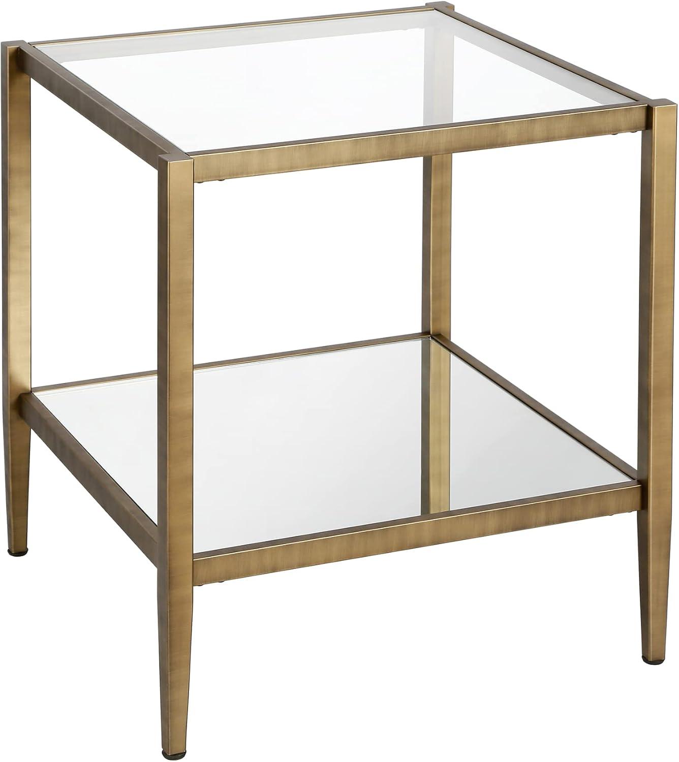 Evelyn&Zoe 20" Brass Metal/Glass Side Table