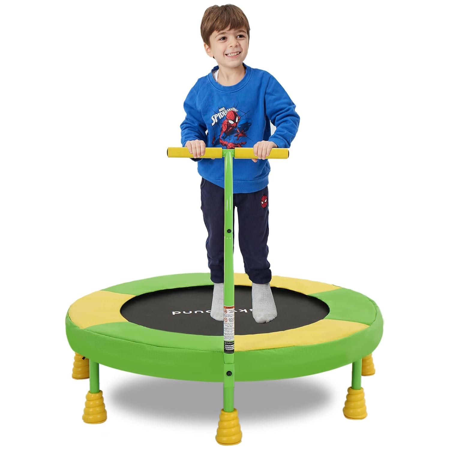 SkyBound 36 Inch Trampoline for Kids, toddler trampoline with handlebar for Age 3 +, indoor mini trampoline for kid