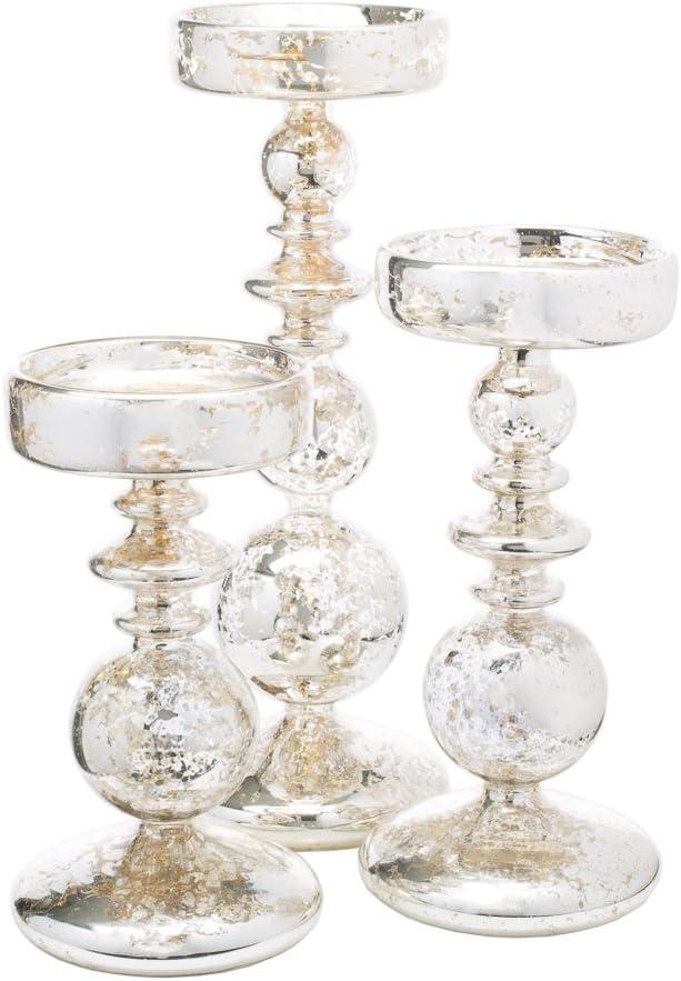 Mercury Glass Bubble Pillar Candle Holders Set of 3