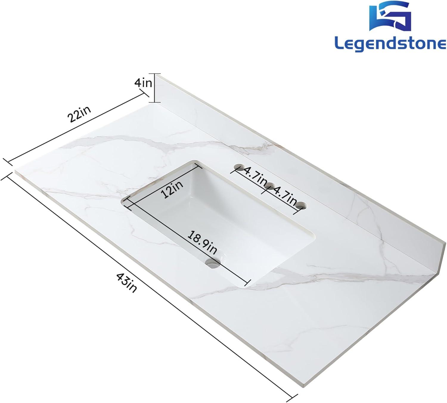 43" Bathroom Vanity Top with Ceramic Undermount Sink & Backsplash,Carrara Gold Sintered Stone Counter Top, 3 Holes Vanity Sink Top