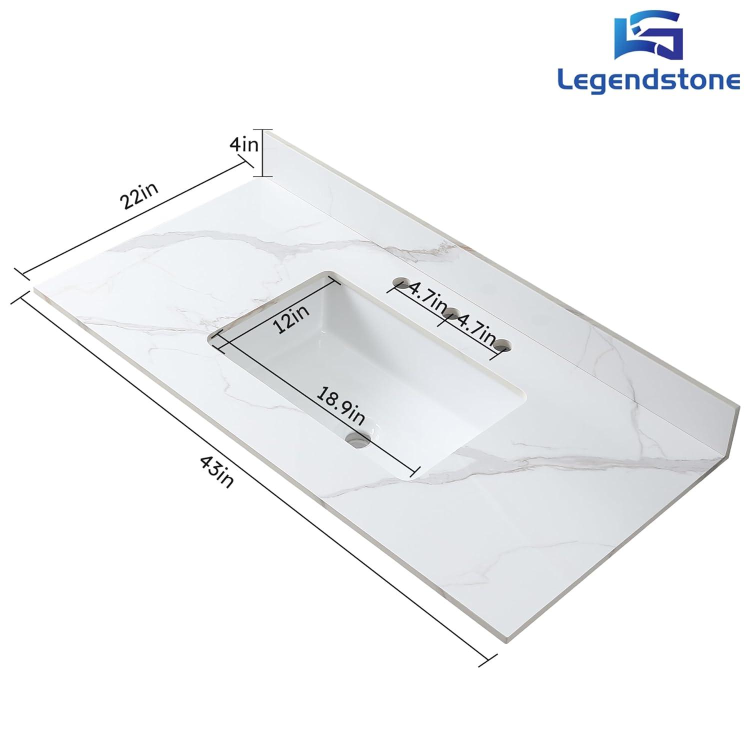 43" Bathroom Vanity Top with Ceramic Undermount Sink & Backsplash,Carrara Gold Sintered Stone Counter Top, 3 Holes Vanity Sink Top