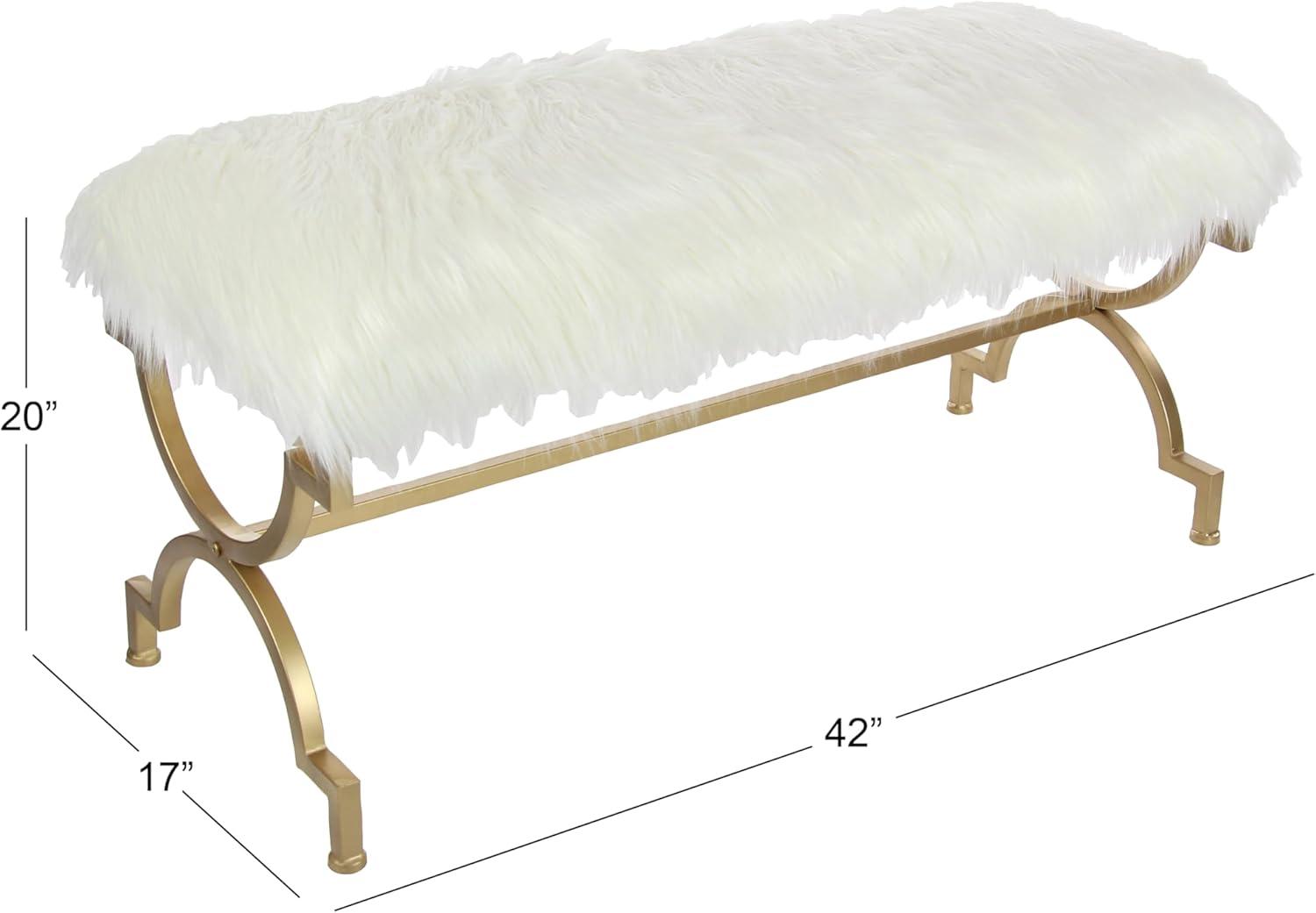 Faux Fur Cushion Bench White - Olivia & May: Chic Entryway Seating, 2-Person Metal Frame