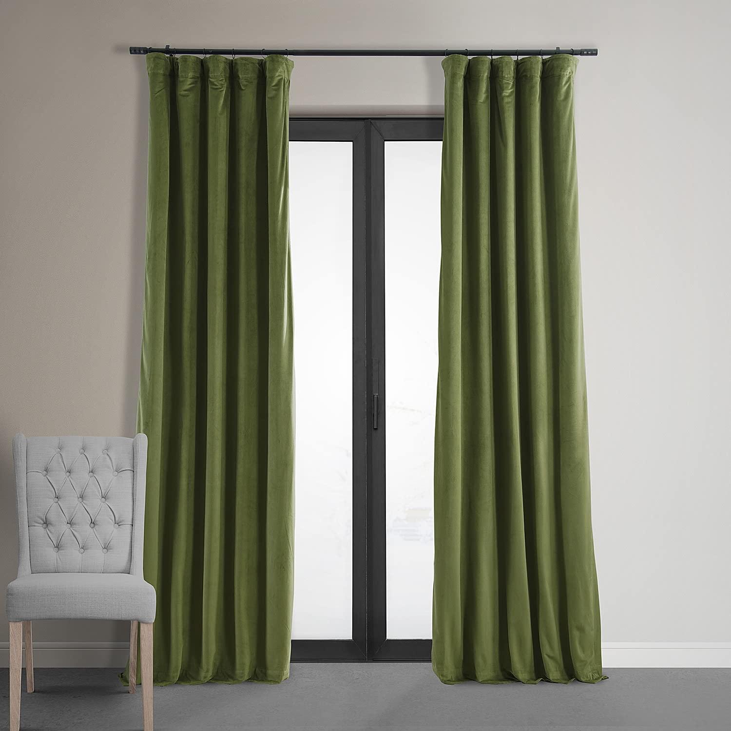 Half Price Drapes Signature Basque Green Velvet Blackout Curtains For Bedroom(1 Panel), 50WX 84L
