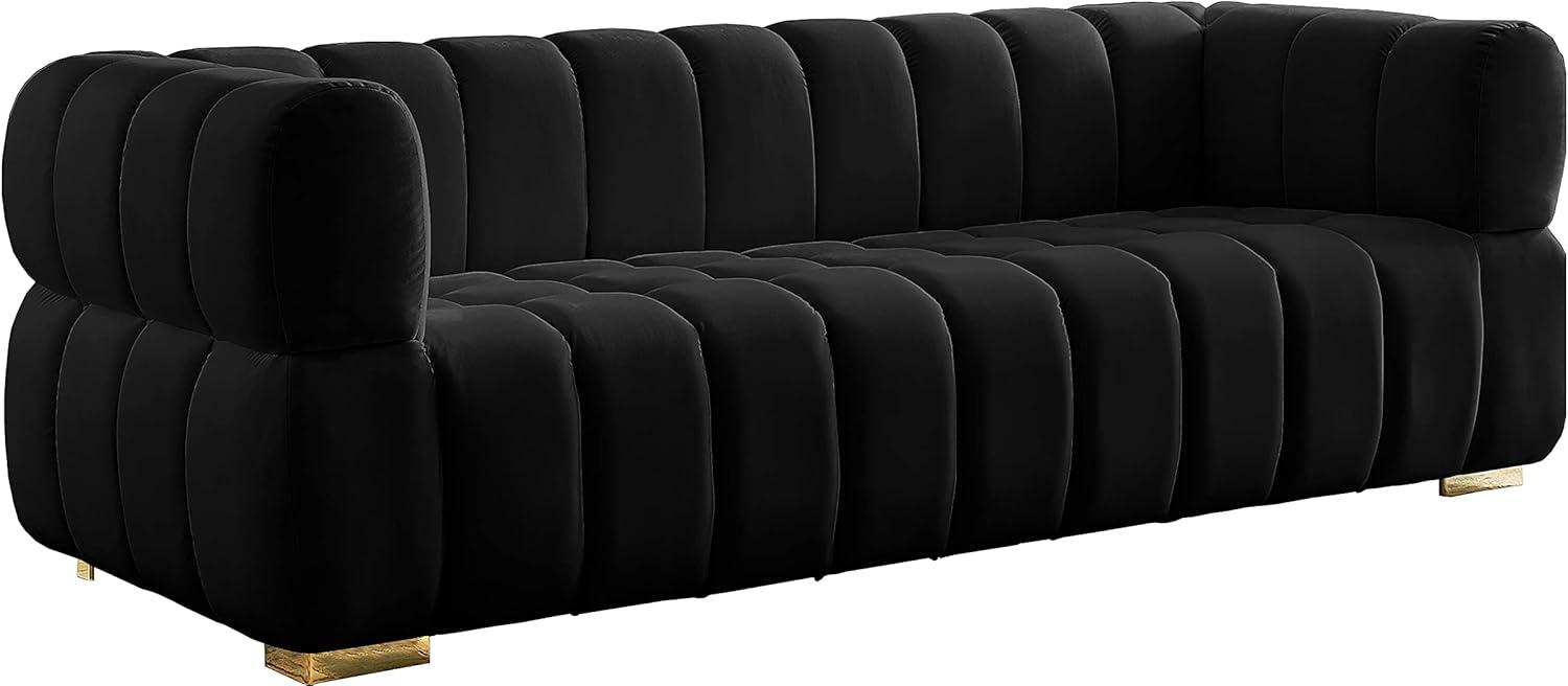 Gwen Black Velvet Tufted Sofa with Gold and Chrome Legs