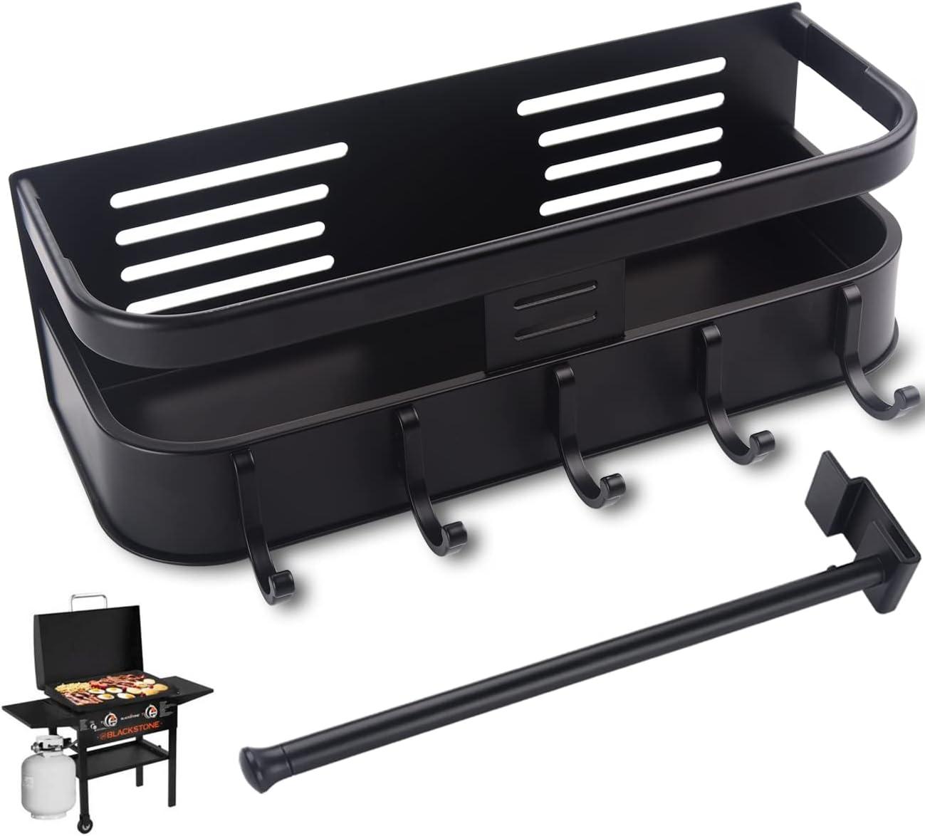 Black Magnetic Aluminum Grill Caddy with Hooks