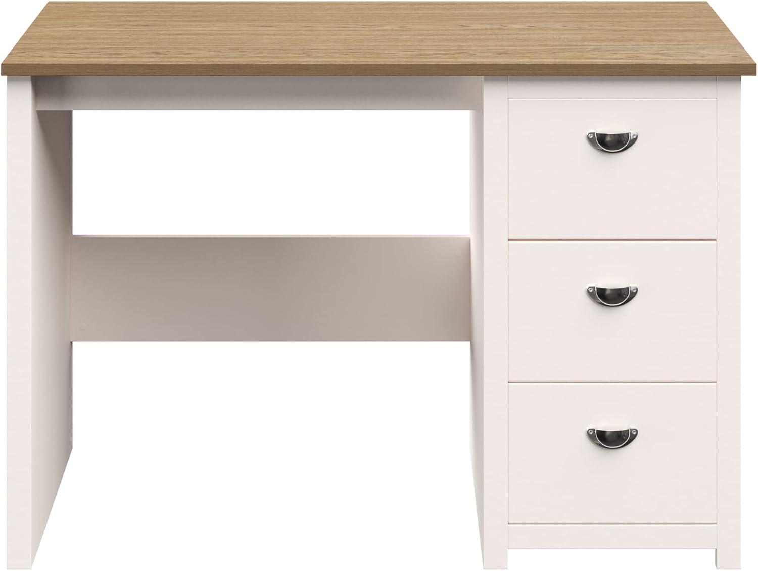 Lavish Home Computer Desk with Attached 3-Drawer File Cabinet (White)