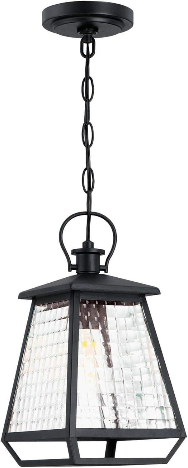 Aurelie Mini Black Outdoor Pendant Light with Clear Waffle Glass