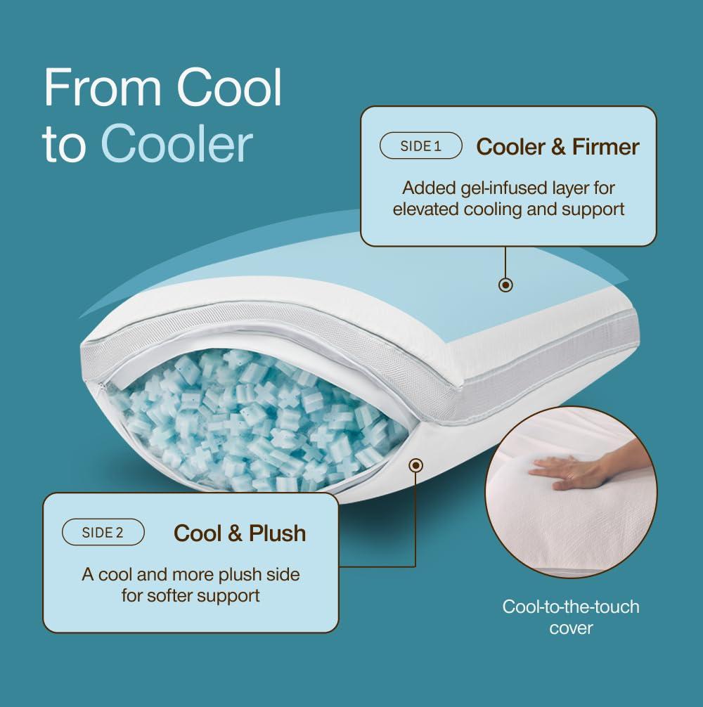 Coop Home Goods The Eden Cool+ Adjustable Pillow, Queen Size Plus Memory Foam Pillows with Cooling Gel, Back, Stomach or Side Sleeper, Neck Support