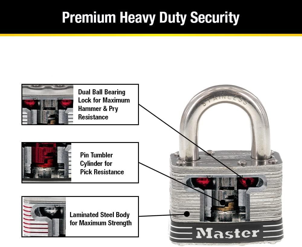 Master Lock Stainless Steel Laminated Padlock with Key, 2 Inch