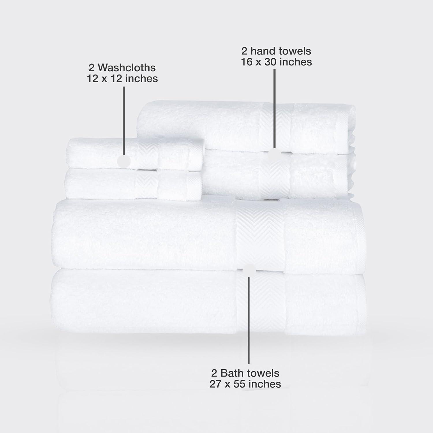 Classic Turkish Towels CTT - Luxury 6 Piece Towel Set, 100% Turkish Cotton, Quick Drying, Highly Absorbent & Comfy, Includes 2 Bath Towels, 2 Hand Towels & 2 Washcloths | (White)