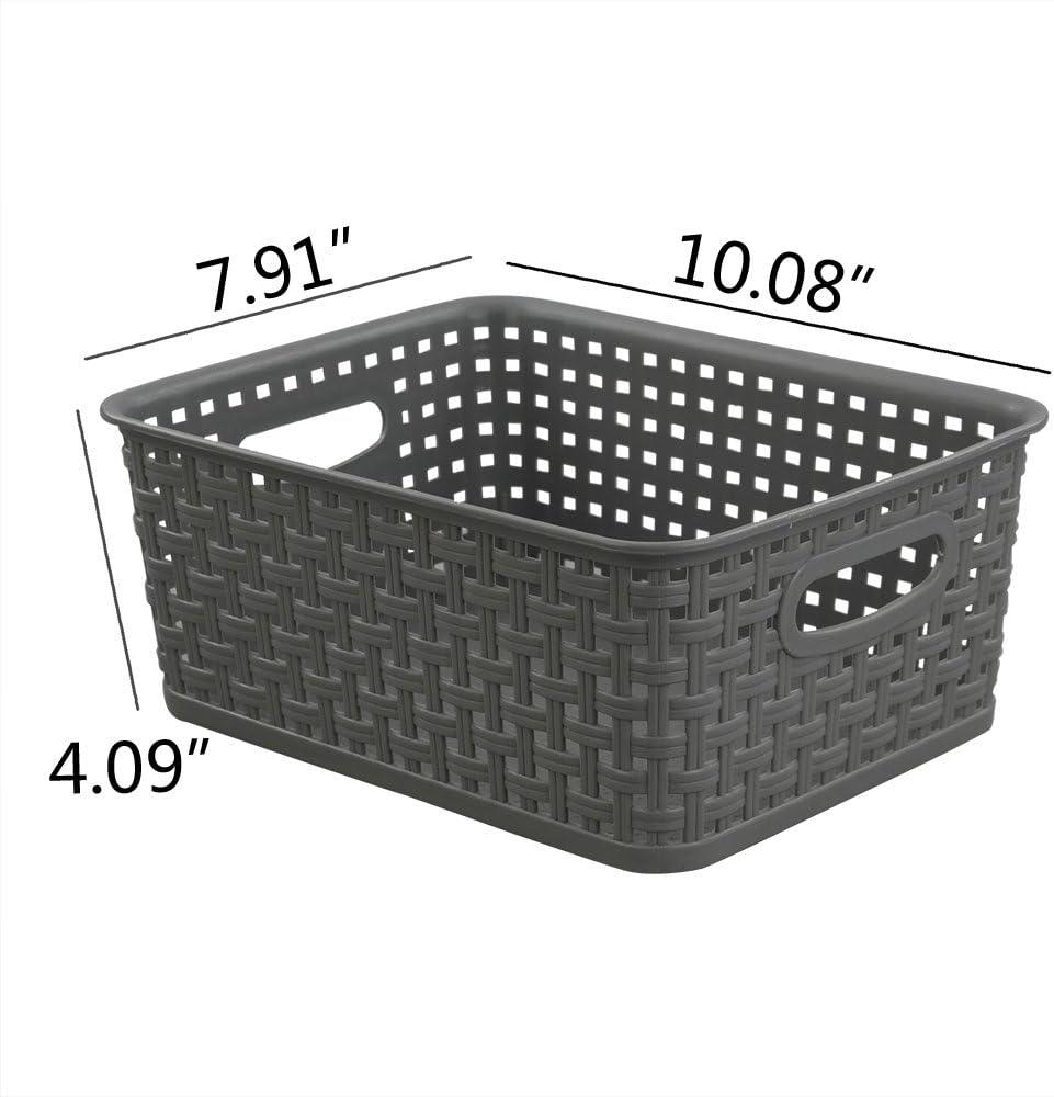 Idomy 6-Pack White and Gray Plastic Storage Baskets