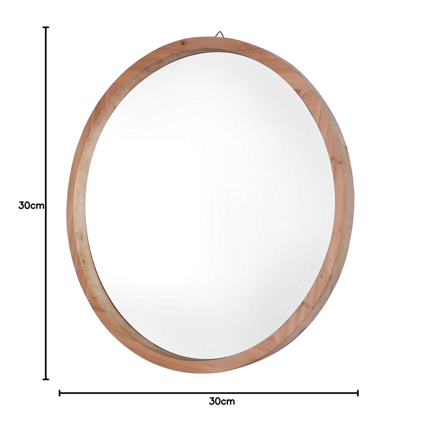 Mirrorize Round Wood Mirror 30" for Living Room Wall Decor, Decorative Wooden Circle Mirror, Bathroom Vanity Mirror, Farmhouse Large Circular Mirror for Entryway