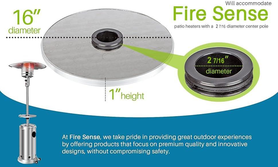 Fire Sense Fire Sense Adjustable Table for Patio Heater Stainless Steel Construction, Fits heaters with 2-1/2” Diameter Posts-16" Diameter