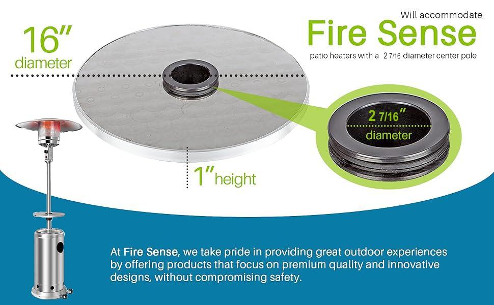 Fire Sense Fire Sense Adjustable Table for Patio Heater Stainless Steel Construction, Fits heaters with 2-1/2” Diameter Posts-16" Diameter