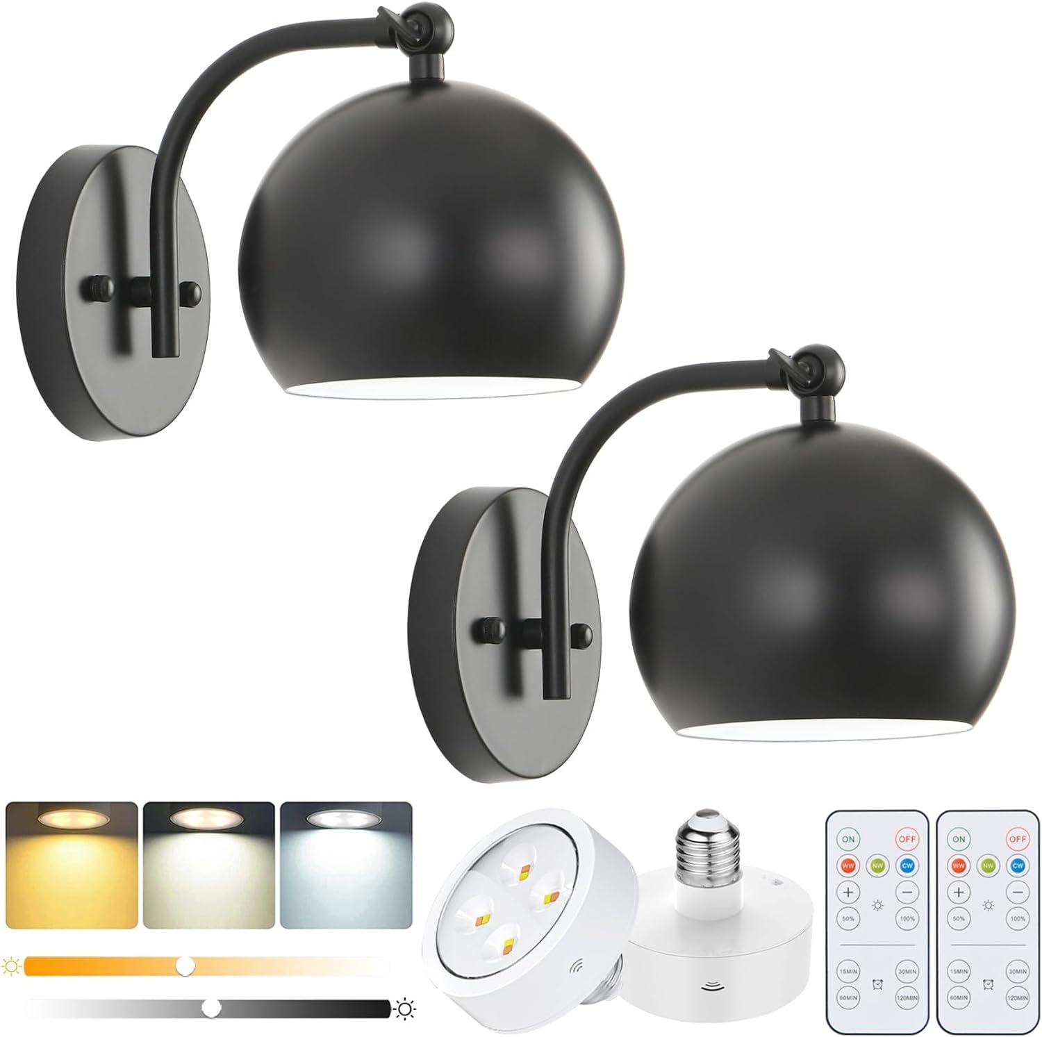 Battery Operated Wall Sconce Set of Two, Modern with Remote Control Dimmable Wall Lighting Indoor