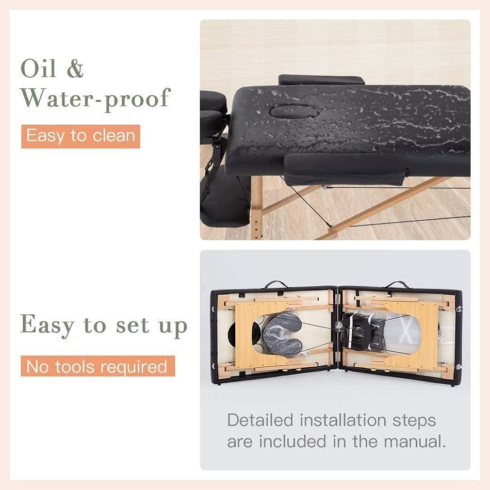 BestMassage Massage Bed Portable Massage Table 2 Folding Lash Bed Height Adjustable 24 Inch Wide Spa Table with Non-Woven Bag for Spa Footmassage Facial CareSpa Tattoo