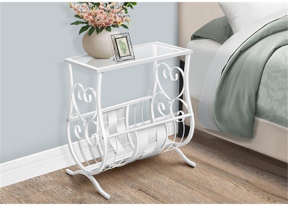 Accent Table, Side, End, Magazine, Nightstand, Narrow, Living Room, Bedroom, Metal, White, Clear