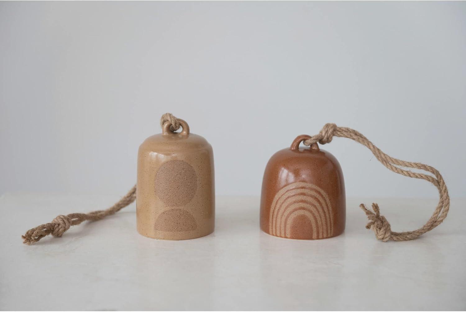 Boho Stoneware Bells with Circle and Rainbow Design