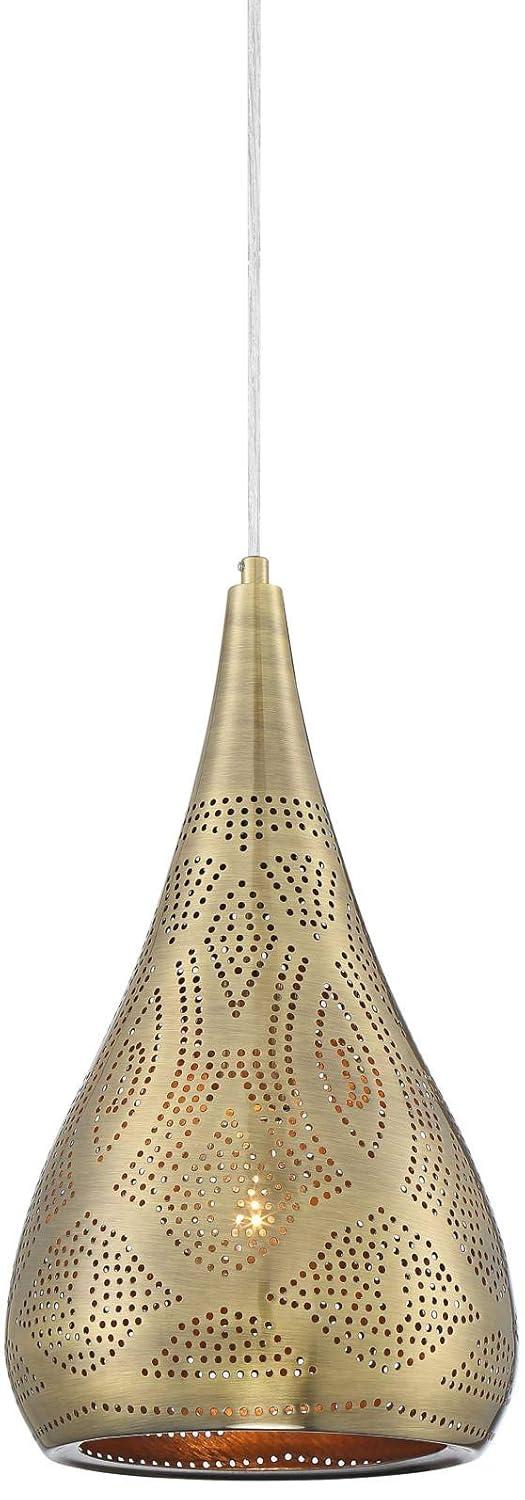 Possini Euro Design Safi Brass Mini Pendant Light 9" Wide Modern Cutouts Droplet Shade for Dining Room House Foyer Kitchen Island Entryway Bedroom