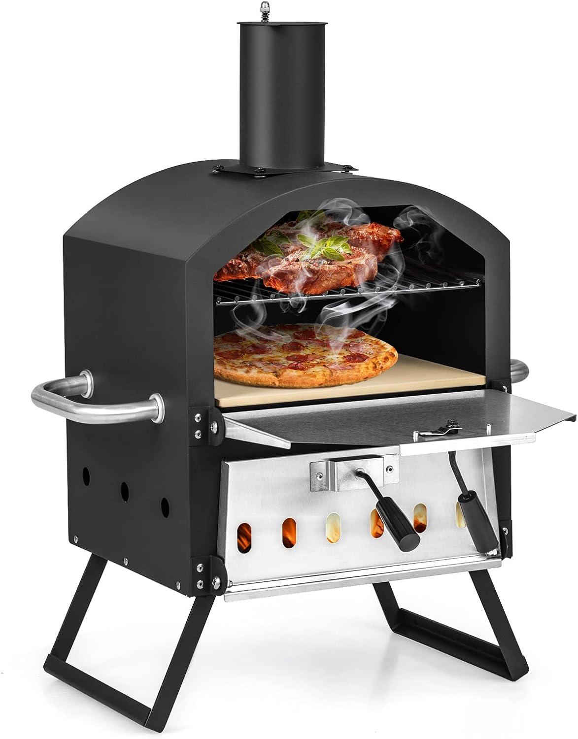 Spaco Grill, Outdoor BBQ Grill,Outdoor Pizza Oven with Anti-scalding Handles and Foldable Legs-Black