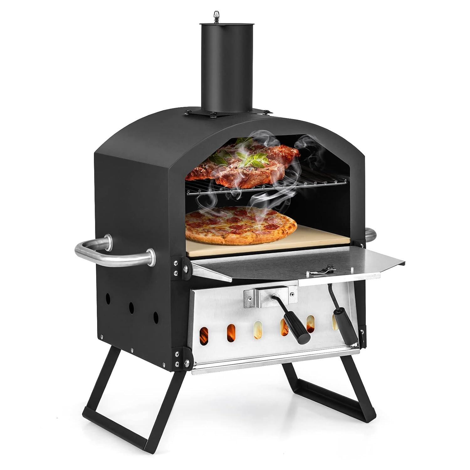 Spaco Grill, Outdoor BBQ Grill,Outdoor Pizza Oven with Anti-scalding Handles and Foldable Legs-Black