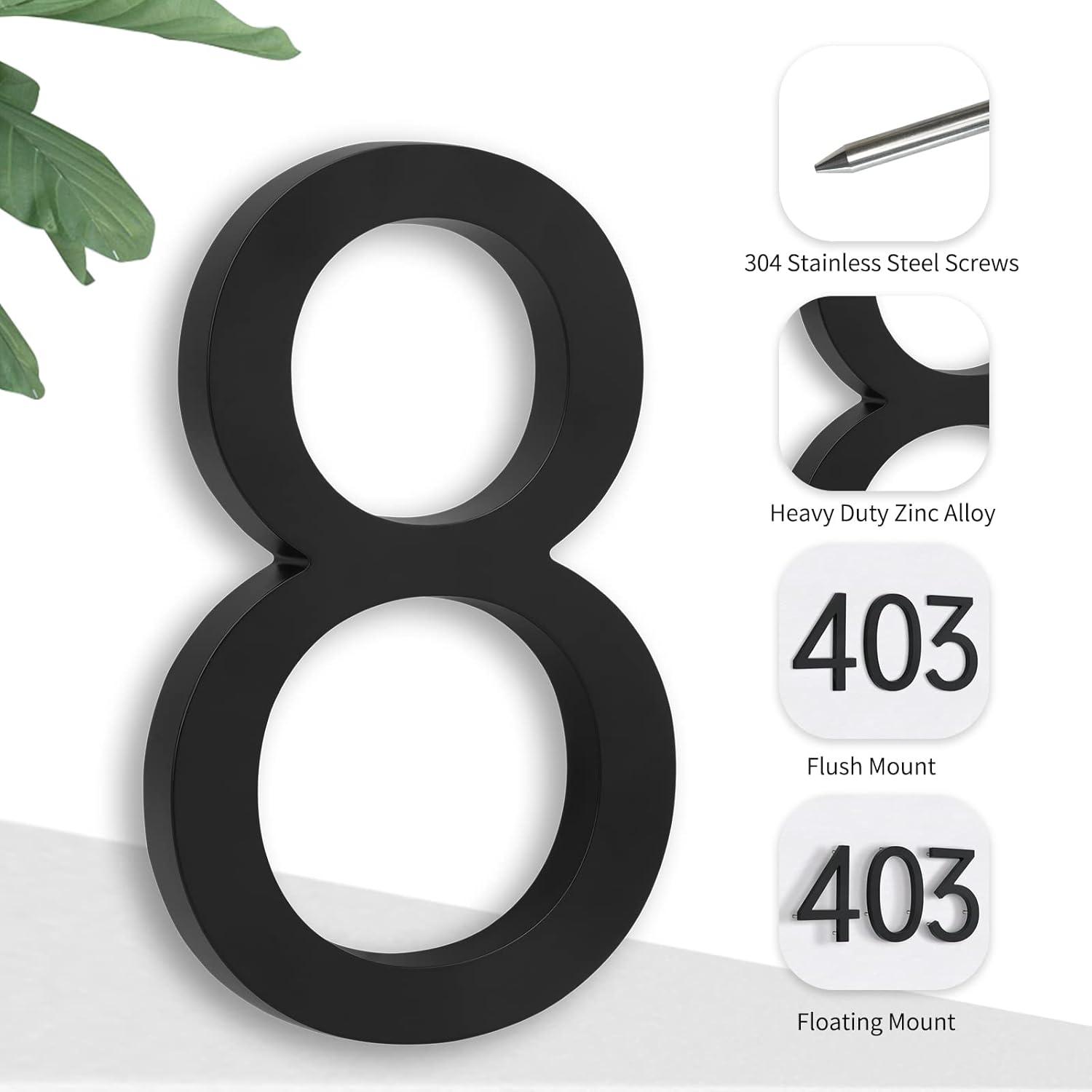 7" H Metal House Number Flush or Floating Mount, Clean Finished Look