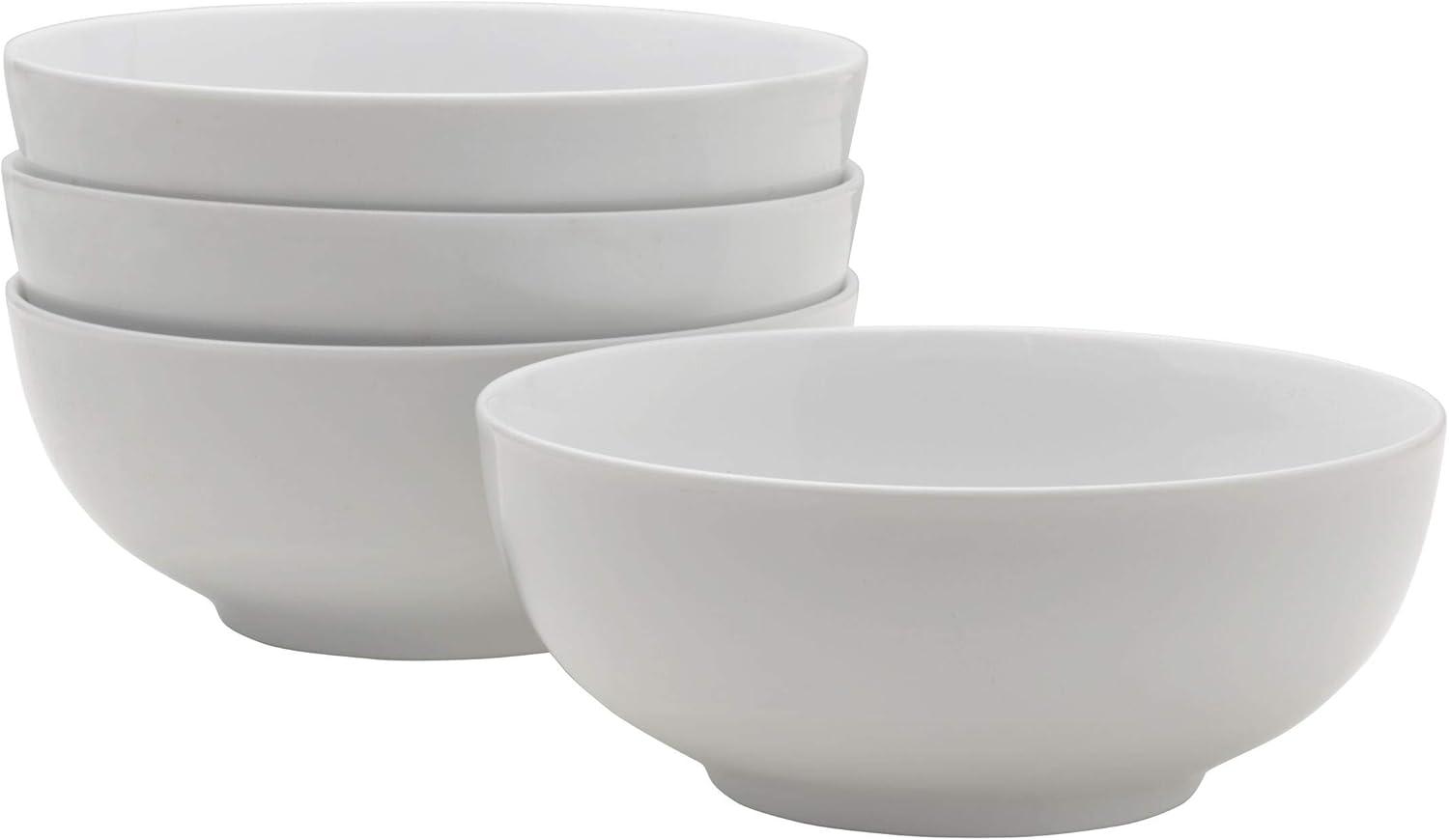 White Ceramic Round Soup and Cereal Bowls, Set of 4