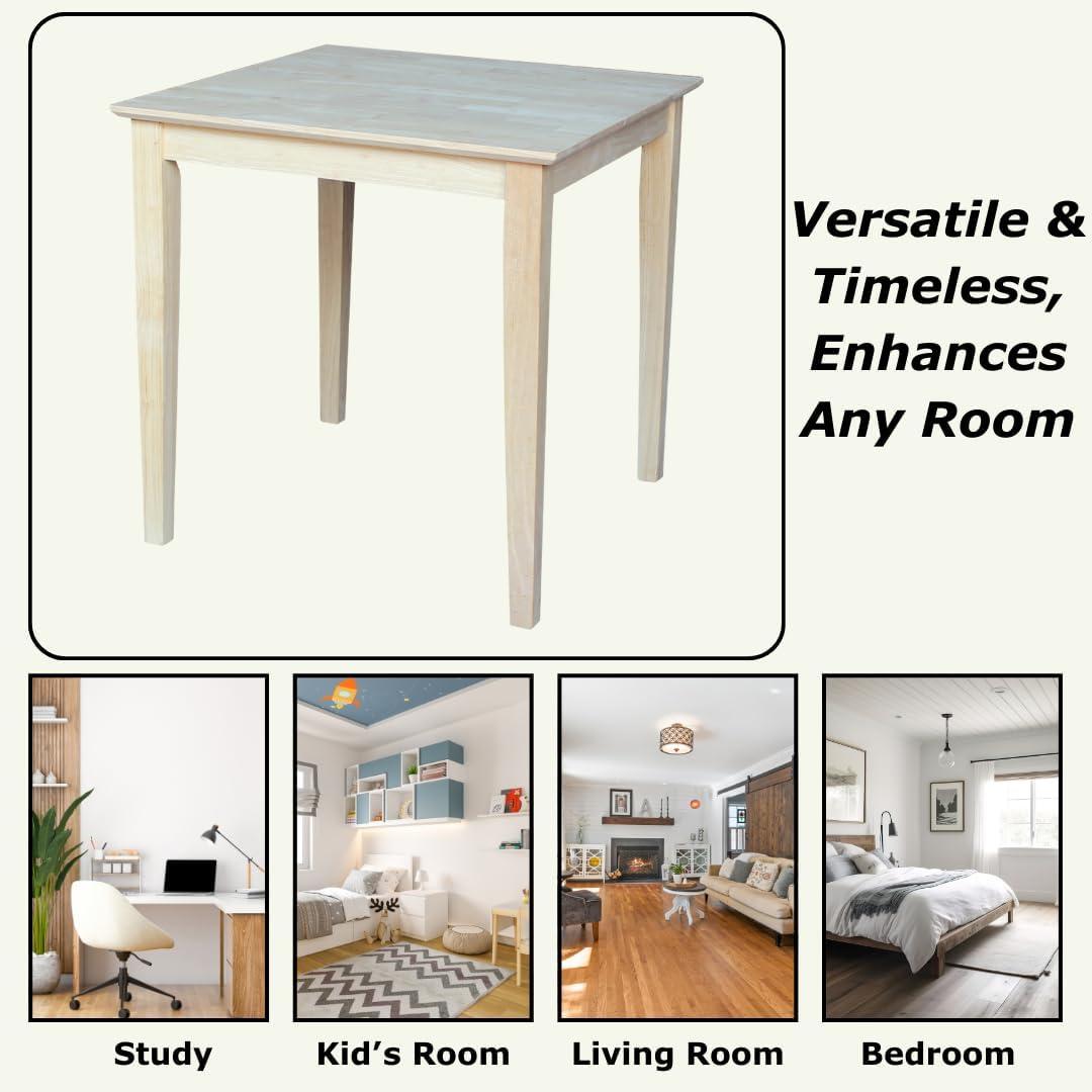 International Concepts 30" Square Solid Wood Dining Table with Shaker Legs Unfinished: Parawood, Kitchen Table