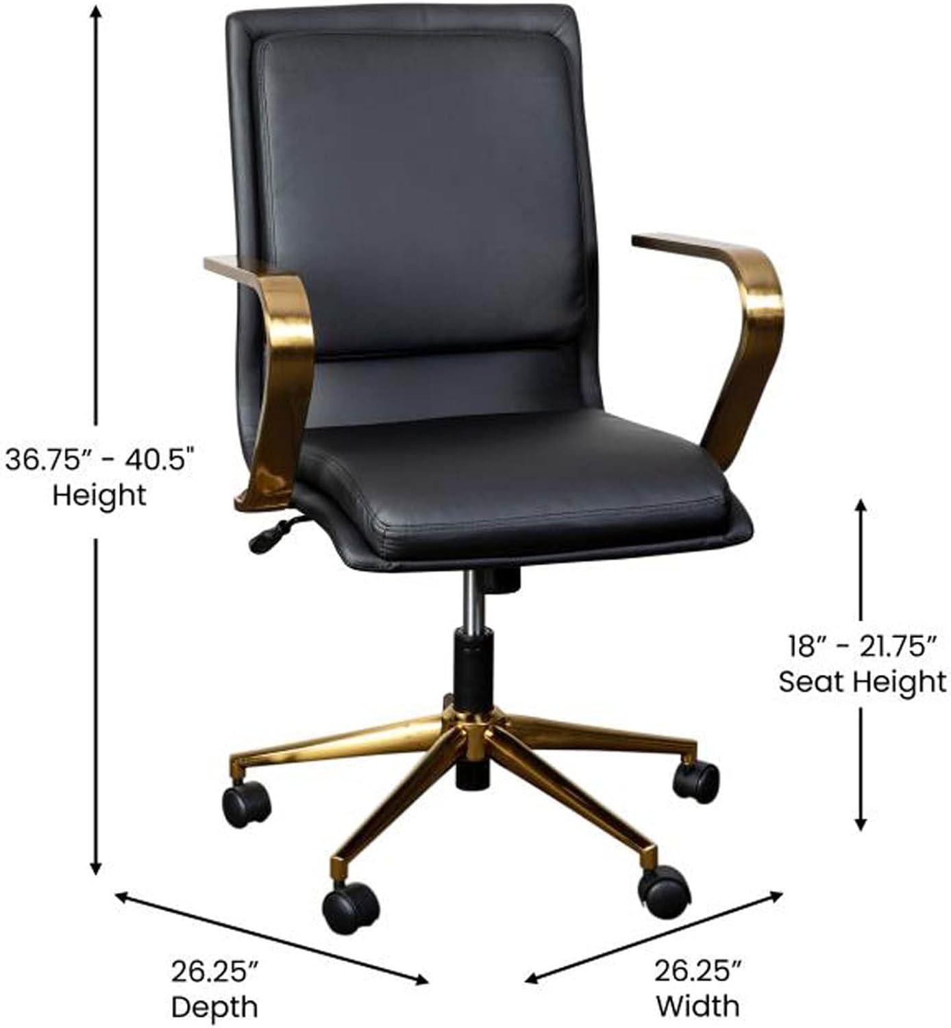 Flash Furniture James Mid-Back Designer Executive Upholstered Office Chair with Brushed Metal Base and Arms