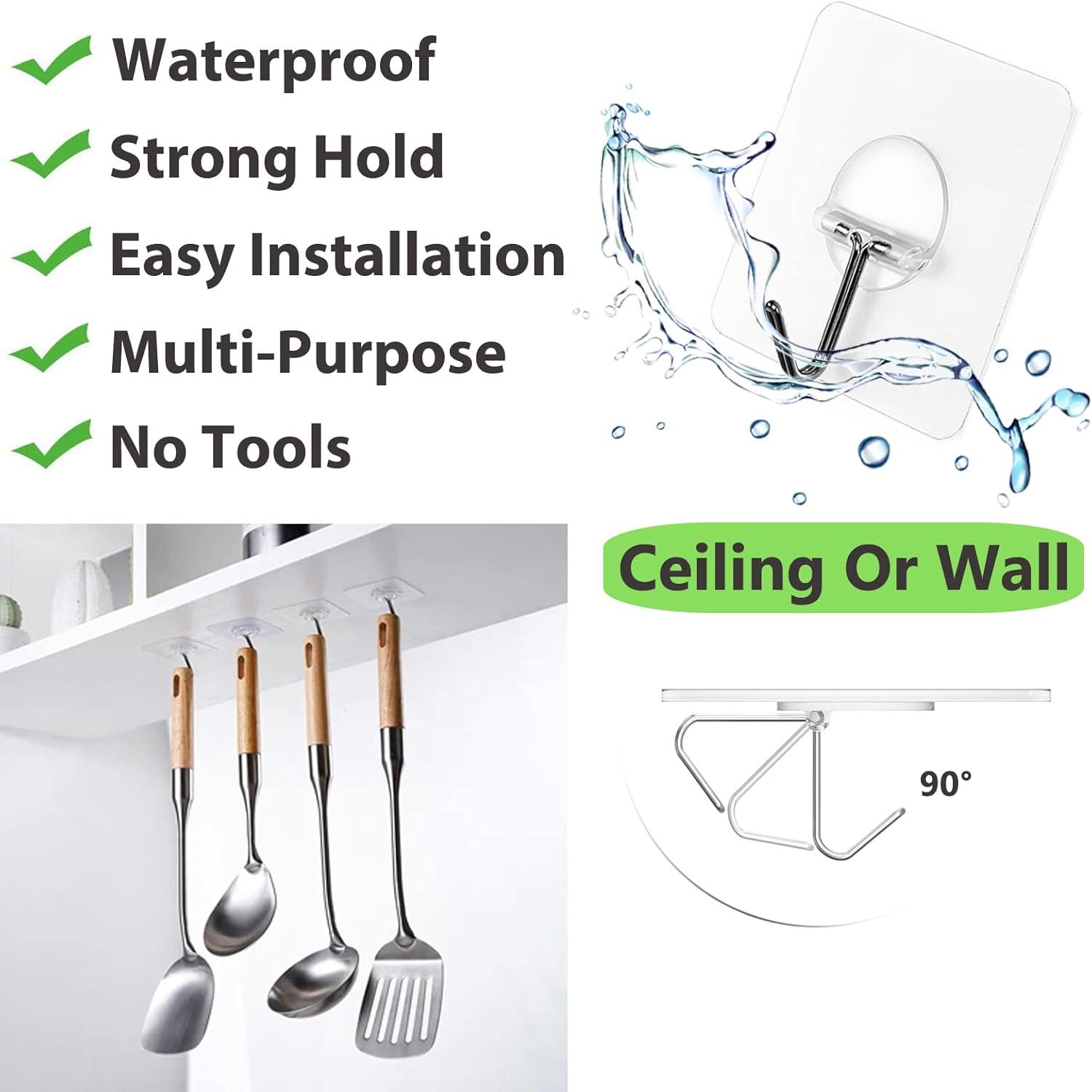 Transparent Heavy Duty Adhesive Wall Hooks, 8 Pack