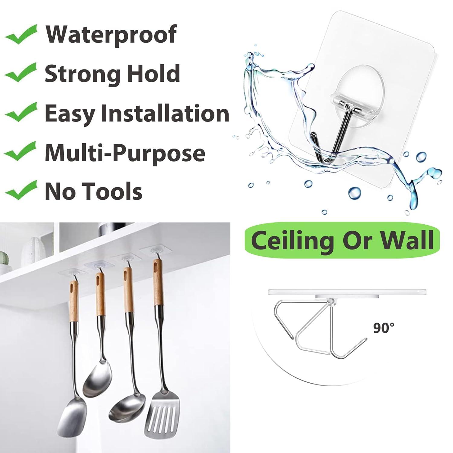 Adhesive Hooks for Hanging Heavy Duty Wall Hooks Self Adhesive Towel Coat Hooks Waterproof Transparent Hooks for Bathroom Shower Kitchen Keys Door Outdoor Home Improvement Utility Hook 20 Pack