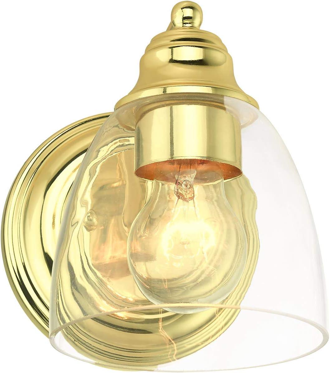 Polished Brass Wall Mount Sconce with Clear Glass Shade