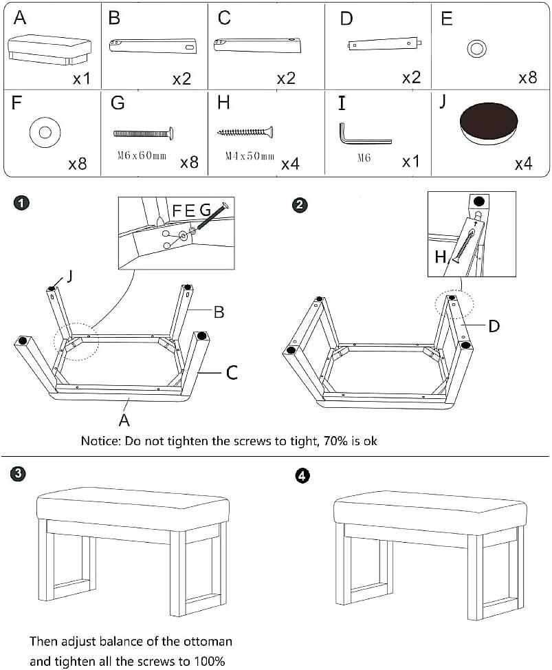 CangLong 27 Inch Wide Ottoman Bench, Rectangle Footstool with Linen Look Fabric and Wood Leg for Entryway, Bedroom & Living Room, Beige