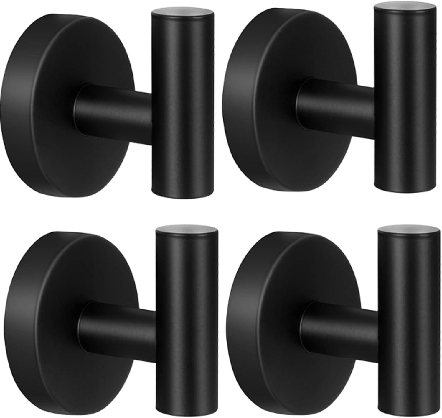 Black Matte Stainless Steel Wall Mount Towel Hooks, Set of 4