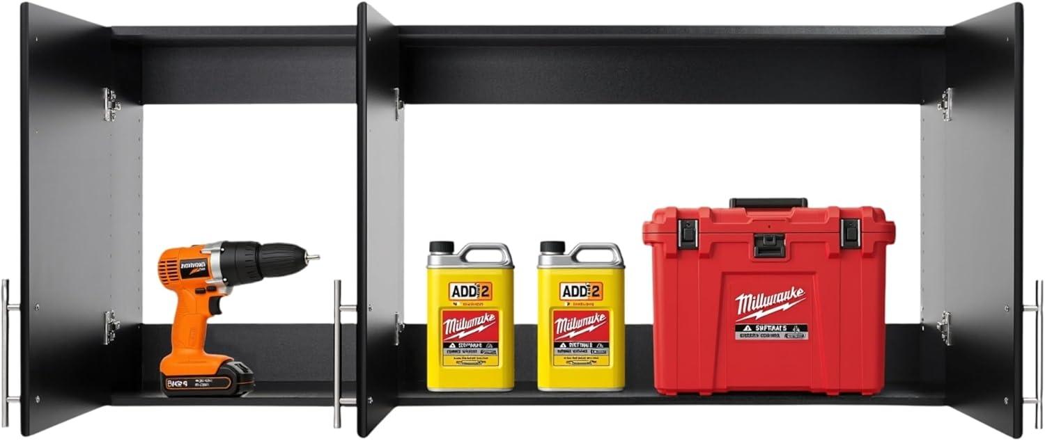 54" Elite Wall Cabinet Black - Prepac: Modern Laminated Storage, HangUps Collection, 2 Adjustable Shelves