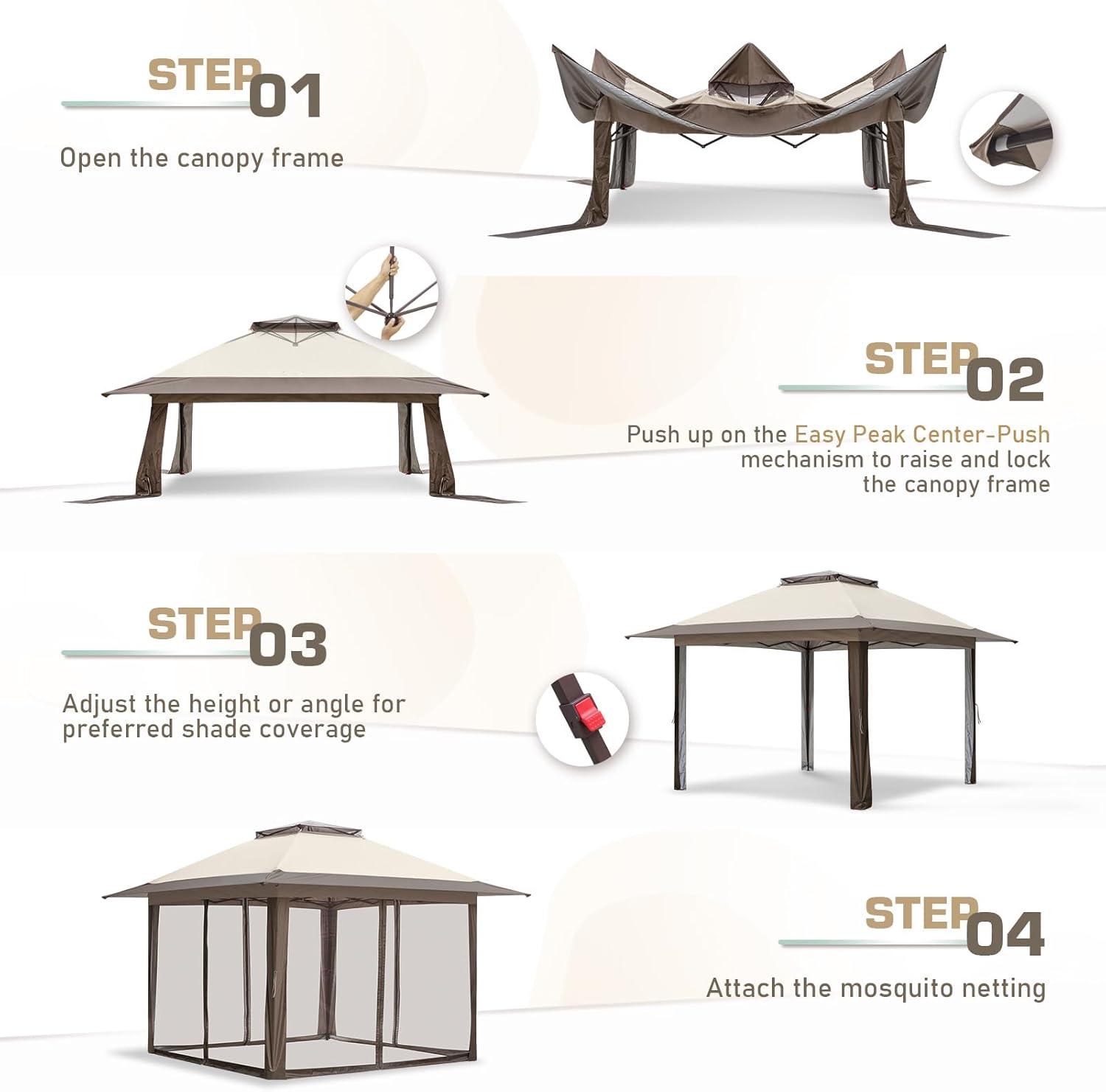 EAGLE PEAK Pop up Patio Gazebo 13 Ft. W x 13 Ft. D Metal Patio